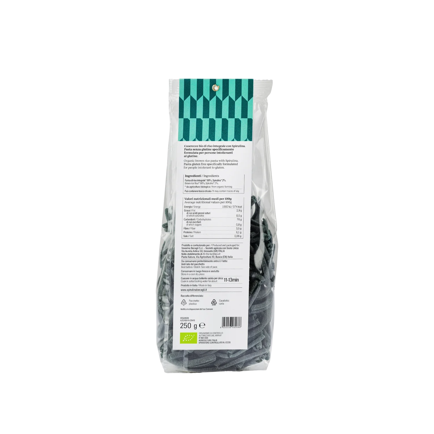 Rice pasta with spirulina - caserecce