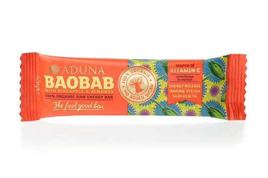 Aduna Baobab pineapple and almonds energy bar - 21bites